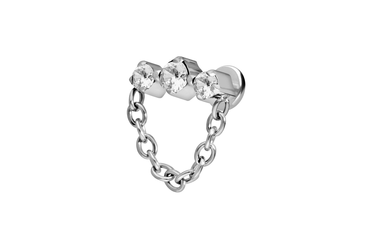 Titan Labret Piercing mit Innengewinde 3 EINGEFASSTE KRISTALLE + KETTE